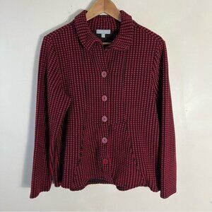 Habitat Stretch Red Black Button Front Lightweight Jacket Size Small Lagenlook